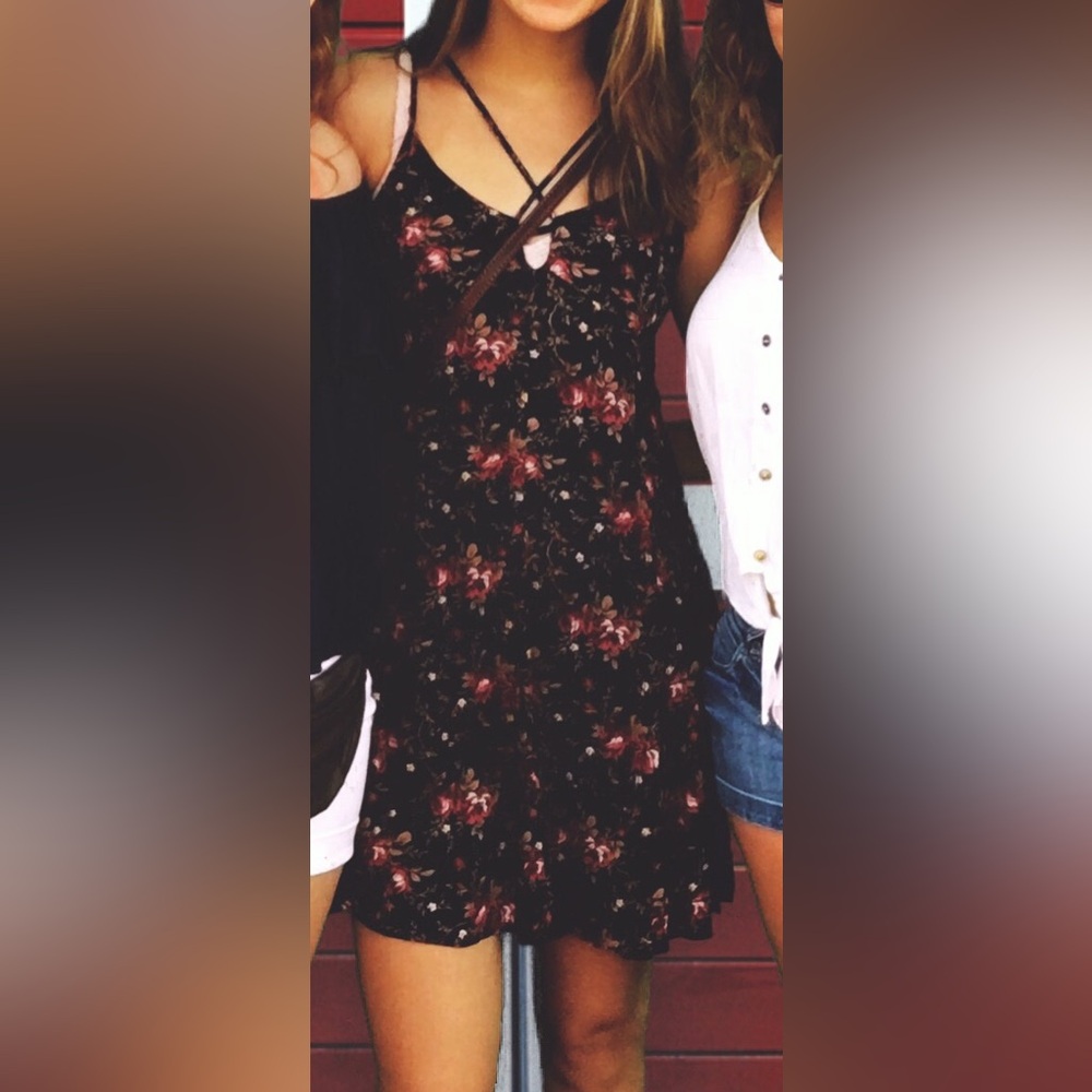 American Eagle Black and Pink Floral Dress